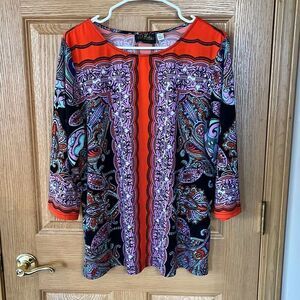 Bob Mackie Wearable Art Purple Orange Black Paisley Print Size Large